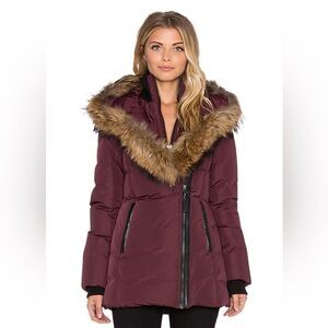 Mackage Adali Down Coat With Natural Fur Coat in Bordeaux